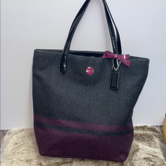 Coach Handbags - Coach Signature Stripe N/S Wool Tote